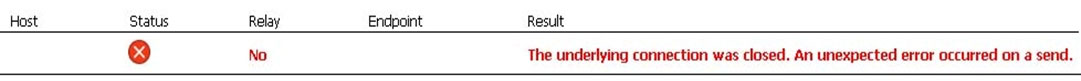 Host Status Relay Endpoint Result

[x] No The underlying connection was closed. An unexpected error occurred on a send.