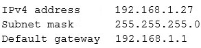 Ipv4 address 192.168.1.27
Subnet mask 255.255.255.0
Default gateway 192.168.1.1