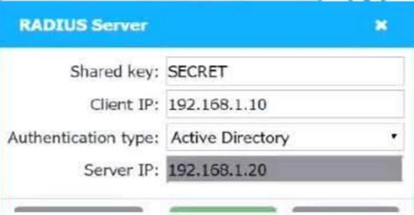 RADIUS Server x

Shared key: SECRET
Client IP: 192.168.1.10
Authentication type: Active Directory M4

Server 1°: SZTSSZG