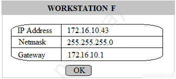 WORKSTATION F

“PaAdaew 1172161043
TP Address_| 172.16.10.43
‘Netmask 255.255.255.0

Gateway 172.16 10.1