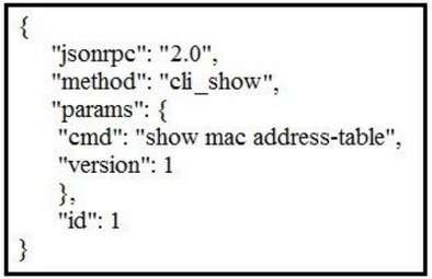 "jsonrpe": "2.0",
"method": "cli_show",

"params": {

"cmd": "show mac address-table",

"versiot