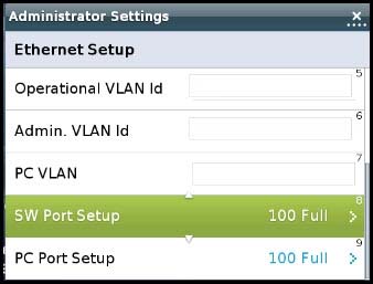 Ethernet Setup
Operational VLAN Id
‘Admin. VLAN Id

PC VLAN

PC Port Setup