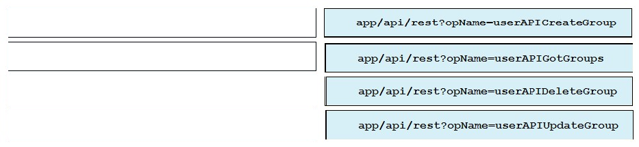 app/api /rest?opName—userAPICreateGroup

app/api/rest ?0pName—userAPIGotGroups

app/api/rest?0pName—userAPIDeleteGroup

app/api/rest ?0pName—userAPIUpdateGroup