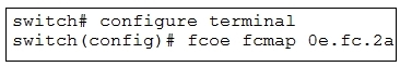 switch configure terminal
switch (config)# fcoe fcmap 0e.fc.2al