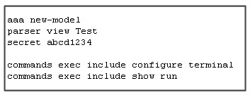 aaa nev-medel
parser view Test
secret abedi234

commands exec include configure terminal
commands exec include show run