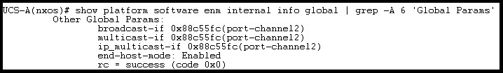 ICS-A(nxos)# shoy platforn software enn internal info global | grep -A 6 ‘Global Parans
Other Global Parans
broadcast-if 0x88c8Sic(port-channel2)

nmulticast-if 0x88c55ic(port-channel2)
ip_multicast-if 0s88c5S£0(port-channel2)
end-host-node: Enabled

ro = success (code 0x0)