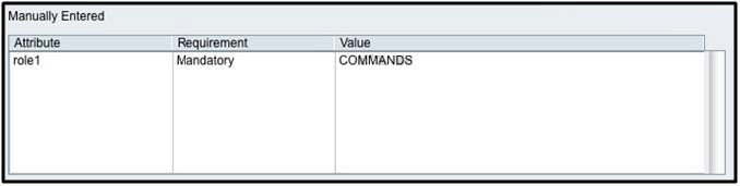 Manually Entered

Requirement ‘Value
‘Mandatory ‘COMMANDS:
