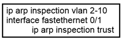 arp inspection vian 2-10
terface fastethernet 0/1

arp inspection trust