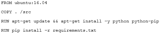 FROM ubuntu:16.

copy . /sre
RUN apt-get update && apt-get install -y python python-pip

RUN pip install -r requirements.txt