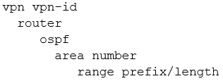 vpn vpn-id
router
ospt
area number
range prefix/length