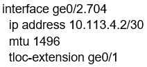 interface ge0/2.704
ip address 10.113.4.2/30
mtu 1496
tloc-extension ge0/1