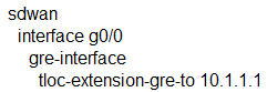 sdwan
interface g0/0
gre-interface

tloc-extension-gre-to 10.1.1.1