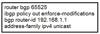 router bgp 65525
ibgp policy out enforce-modifications

bgp router-id 192.168.1.1
address-family ipv4 unicast