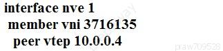 interface nve 1
member vni 3716135
peer vtep 10.0.0.4
