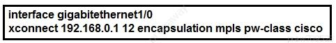 interface gigabitethernet1/0
xconnect 192.168.0.1 12 encapsul: