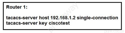 Router 1:

tacacs-server host 192.168.1.2 single-connection
tacacs-server key ciscotest