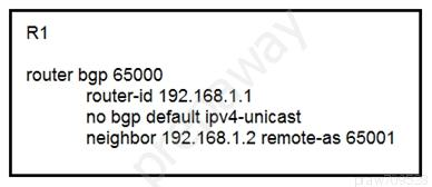 Ri

router bgp 65000

router-id 192.168.1.1
no bgp default ipv4-unicast
neighbor 192.168.1.2 remote-as 65001