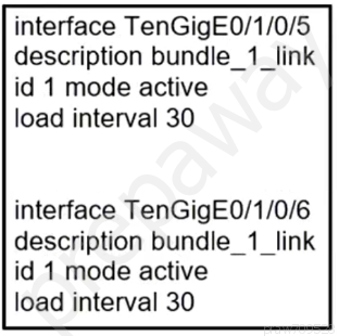 interface TenGigE0/1/0/5
description bundle_1_link
id 1 mode active

load interval 30

interface TenGigE0/1/0/6
description bundle_1_link
id 1 mode active

load interval 30