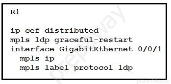 RL

ip cef distributed
mpls 1ldp graceful-restart

interface GigabitEthernet 0/0/1
mpls ip
mpls label protocol ldp