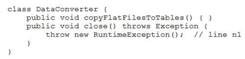 class DataConverter {
public void copyFlatFilesToTables() { }
public void close() throws Exception {
throw new RuntimeException(); // line nl
+