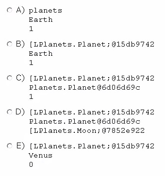 © A) planets
Earth
a

© B) [LPlanets. Planet ;@15db9742
Barth
1

© C) [LPlanets. Planet ;@15db9742
Planets. Planet @6d06d69¢
a

© D) [LPlanets. Planet ;@15db9742
Planets. Planet @6d06d69¢
[LPlanets. Moon; @7852e922

© E) [LPlanets. Planet ;@15db9742
Venus
a