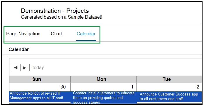 Demonstration - Projects
Generated based on a Sample Dataset!

Page Navigation Chart Calendar

Calendar