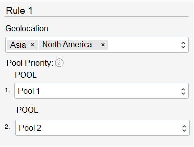 Rule 1

Geolocation
Asia x North America

Pool Priority: @
POOL

1. Pool 1
POOL

2. Pool2

©