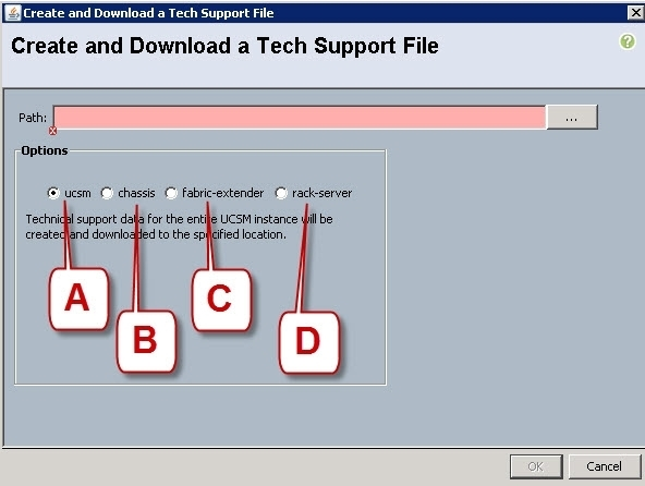 ‘reate and Download a Tech Support Fi

Create and Download a Tech Support File e

eas [ |

Options

© ucsm © chassis C Fabric-extender C rackserver

bs UcsM instance fille
aed to the spied locaton,

Technic
createdand downlc

a]

re