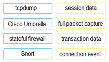 tcpdump

session data

Cisco Umbrella

full packet capture

stateful firewall

transaction data

Snort

connection event